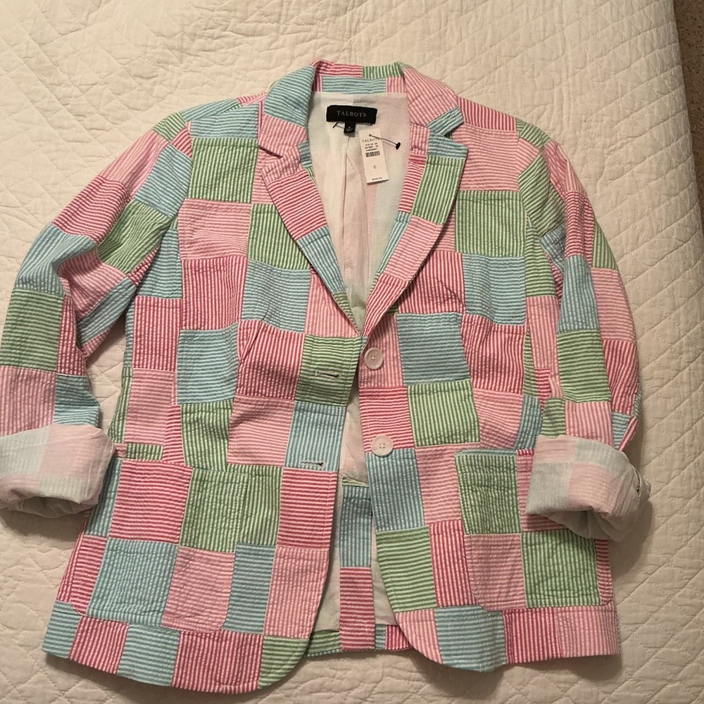 Talbots Size 6 Women’s Pastel Madras Seersucker Cotton Blazer NWT